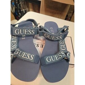 GUESS GWAVIN3 Denim Logo  Platform Sandals Women's Size 8M Blue Flatform New Box